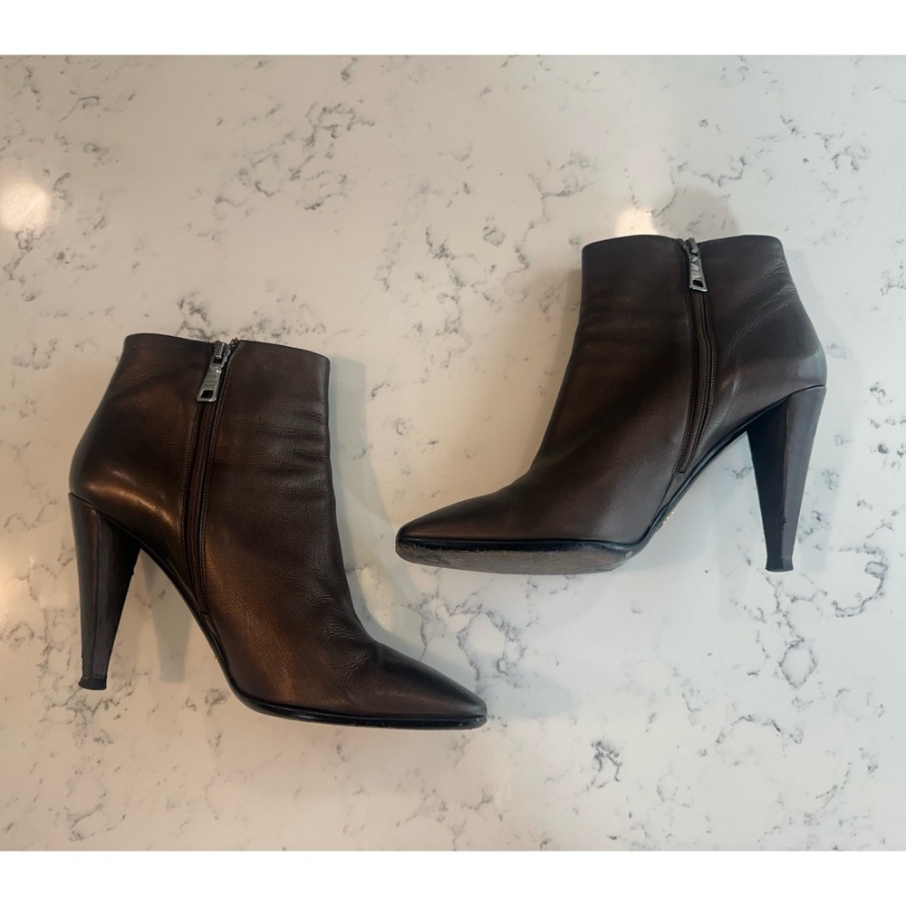 Prada Leather Ankle Boots in Metallic Brown - Size 41 1/2 - Picture 9 of 14